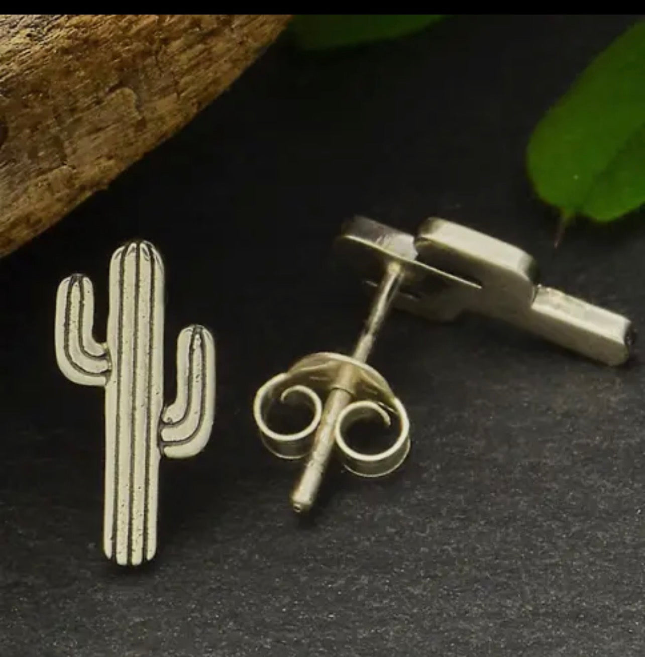 Sterling silver cactus stud earrings southwestern minimalist .925 silver desert jewelry with butterfly backs.