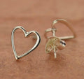 Sterling silver open heart stud earrings 9x8mm minimalist .925 silver love jewelry with butterfly back closure.